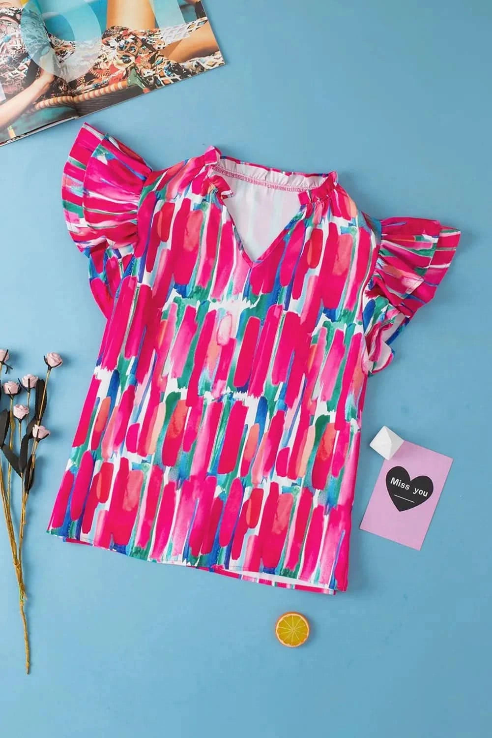 Floral Ruffled Cap Sleeve Top