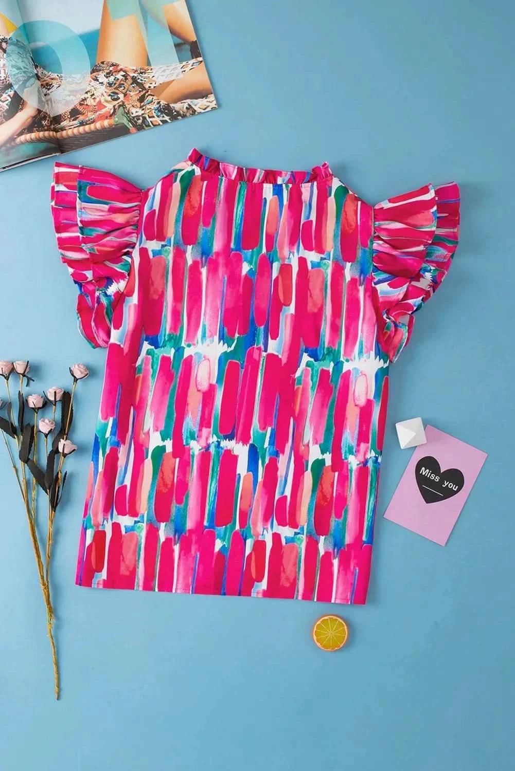Floral Ruffled Cap Sleeve Top
