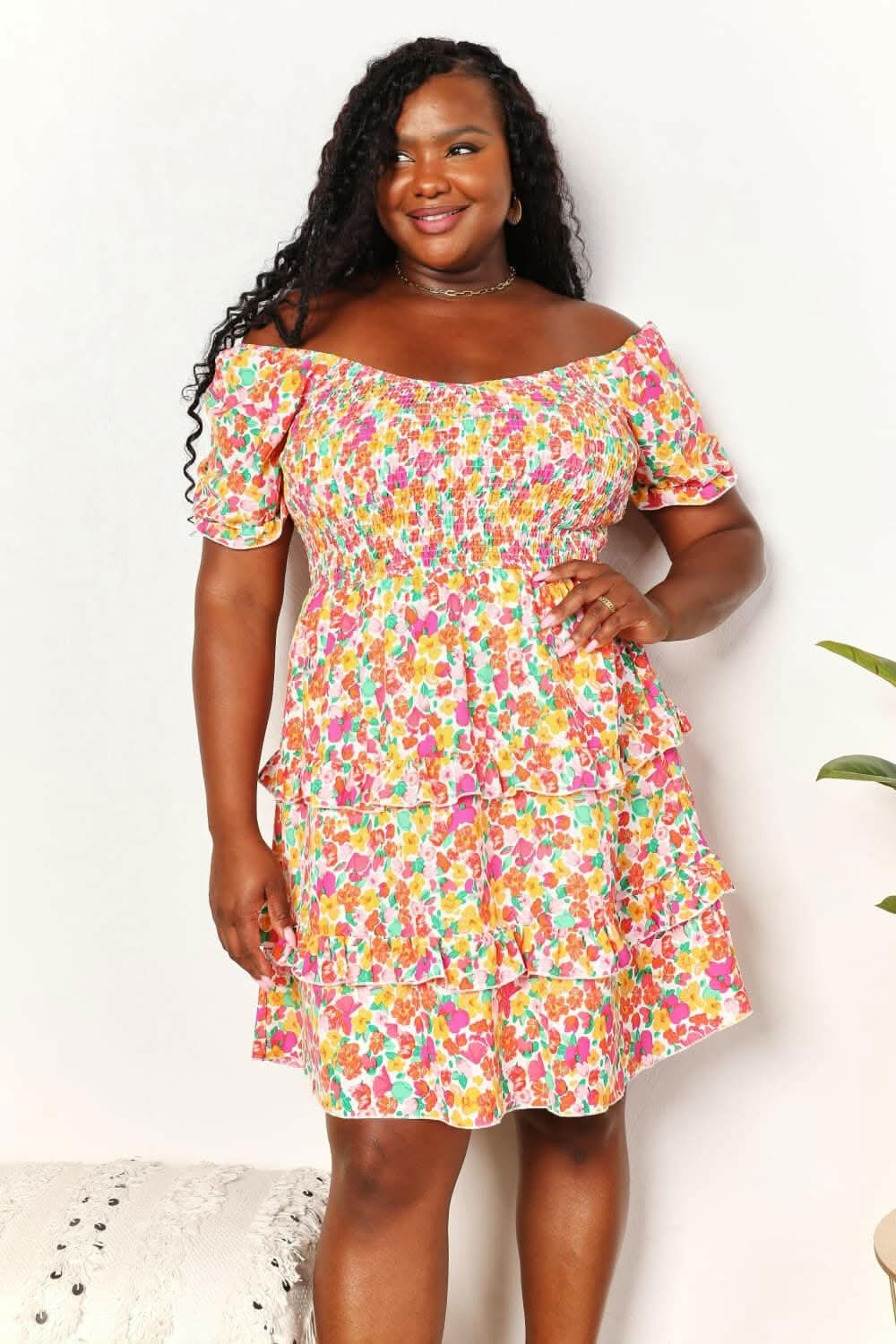 Floral flounce sleeve mini dress - Love Salve
