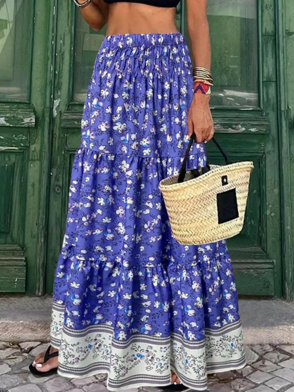 Floral midi skirt with elastic waist