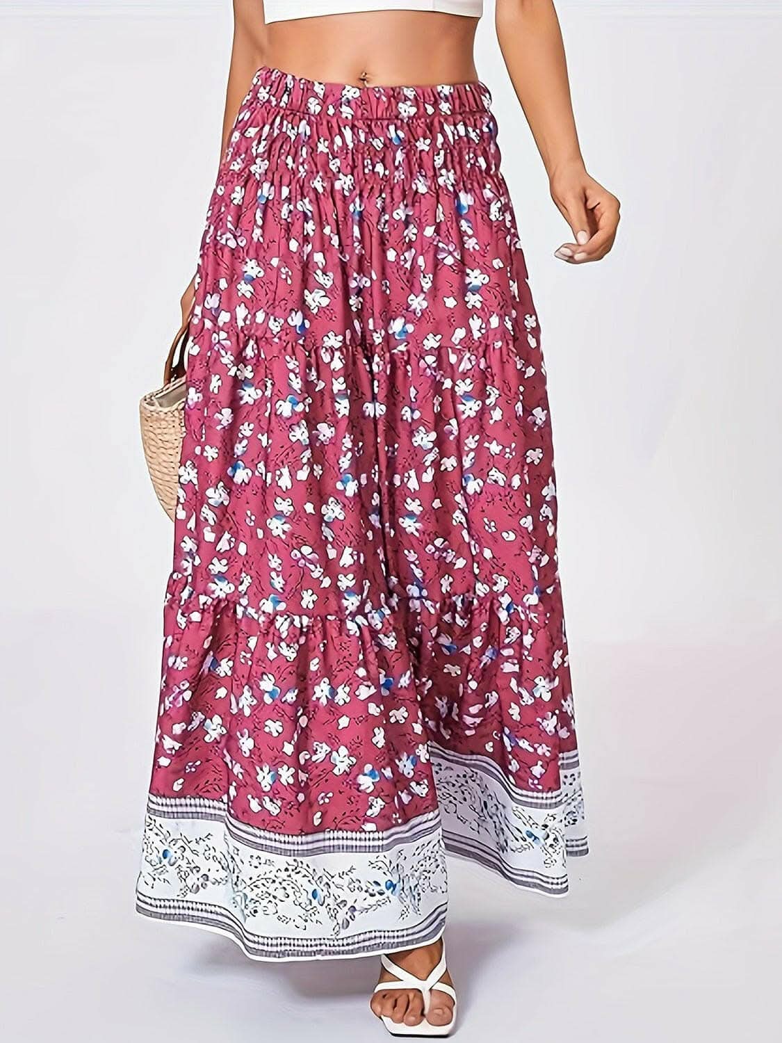 Floral midi skirt with elastic waist