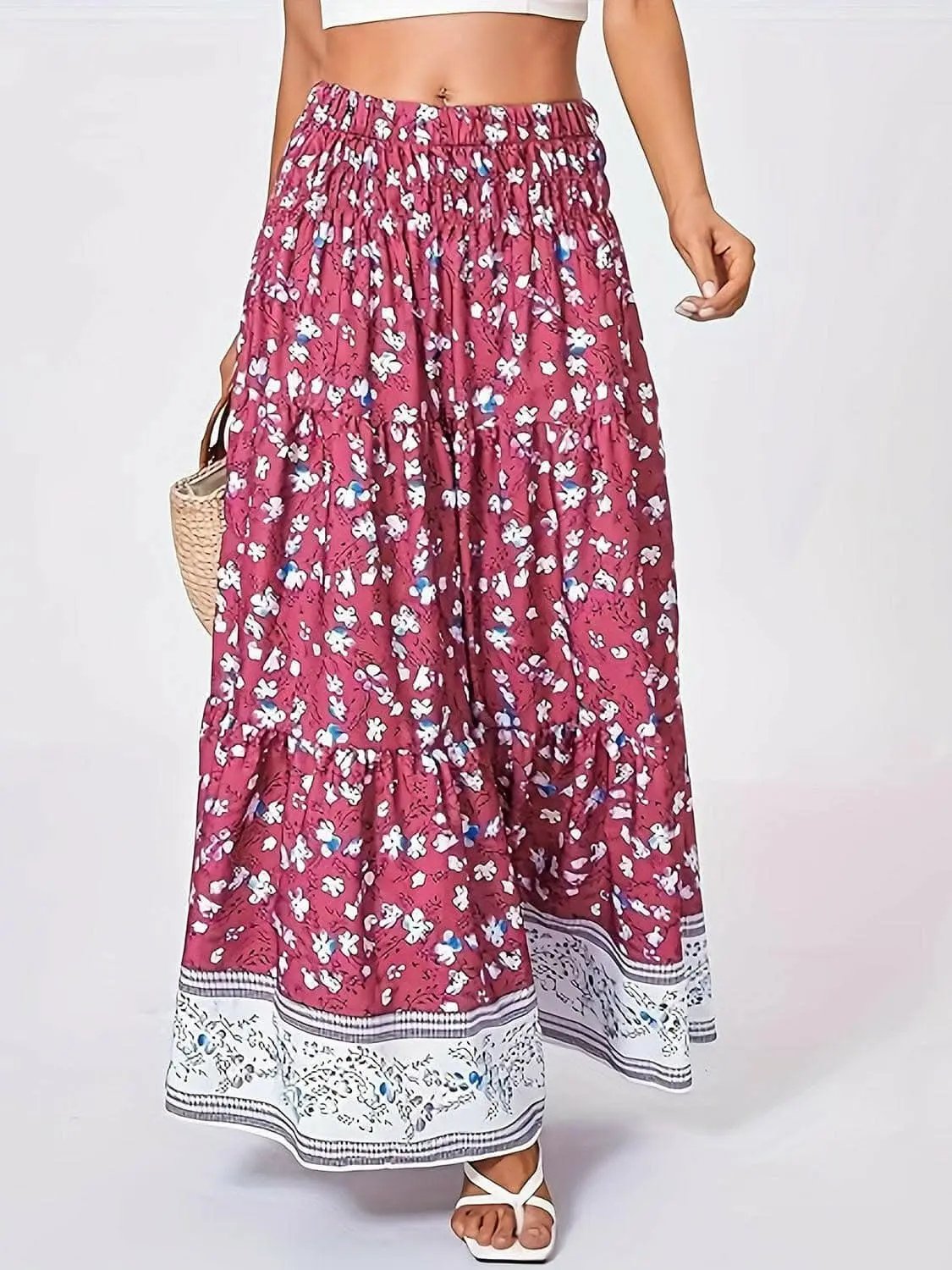Floral midi skirt with elastic waist - Love Salve