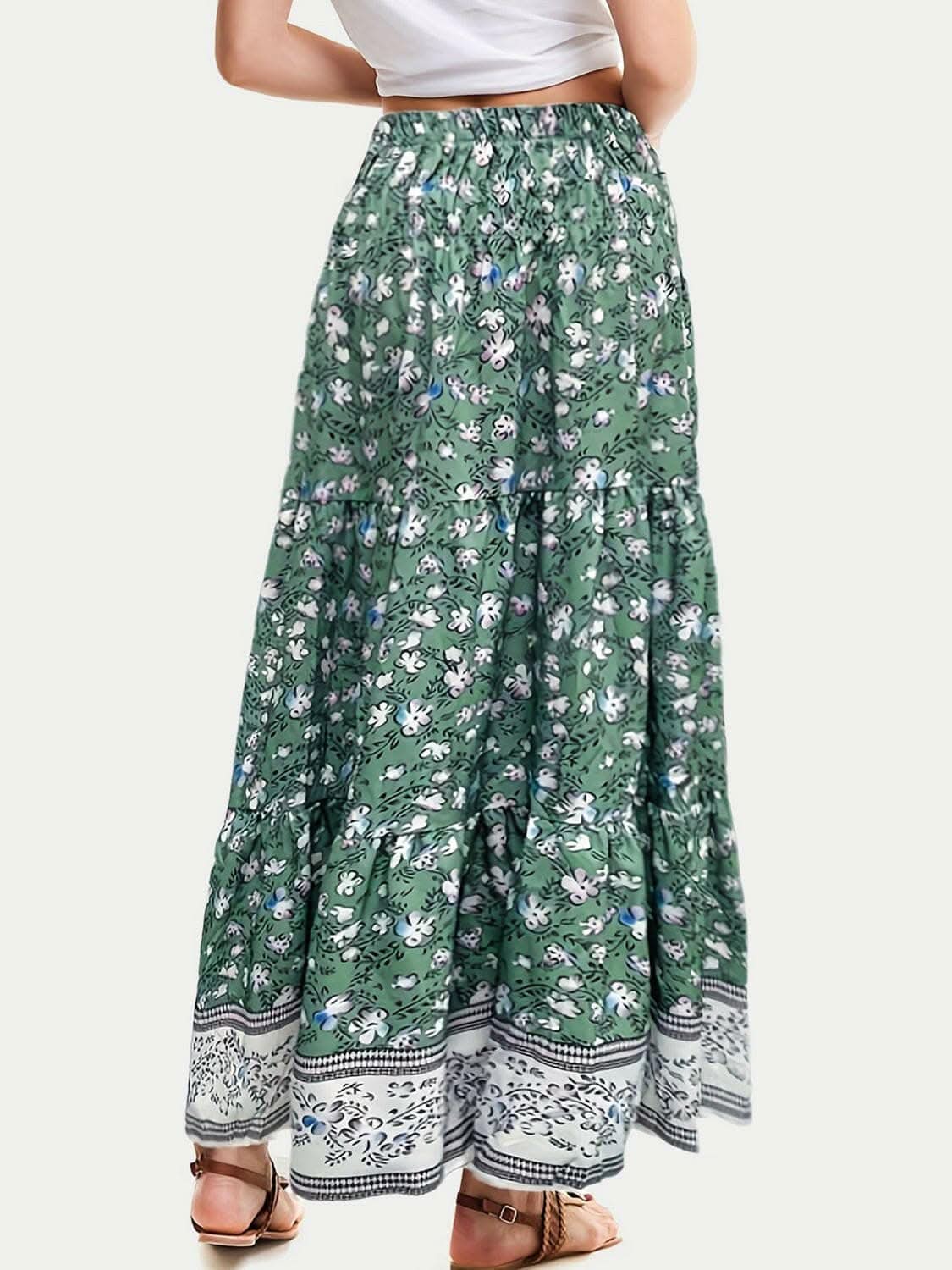 Floral midi skirt with elastic waist