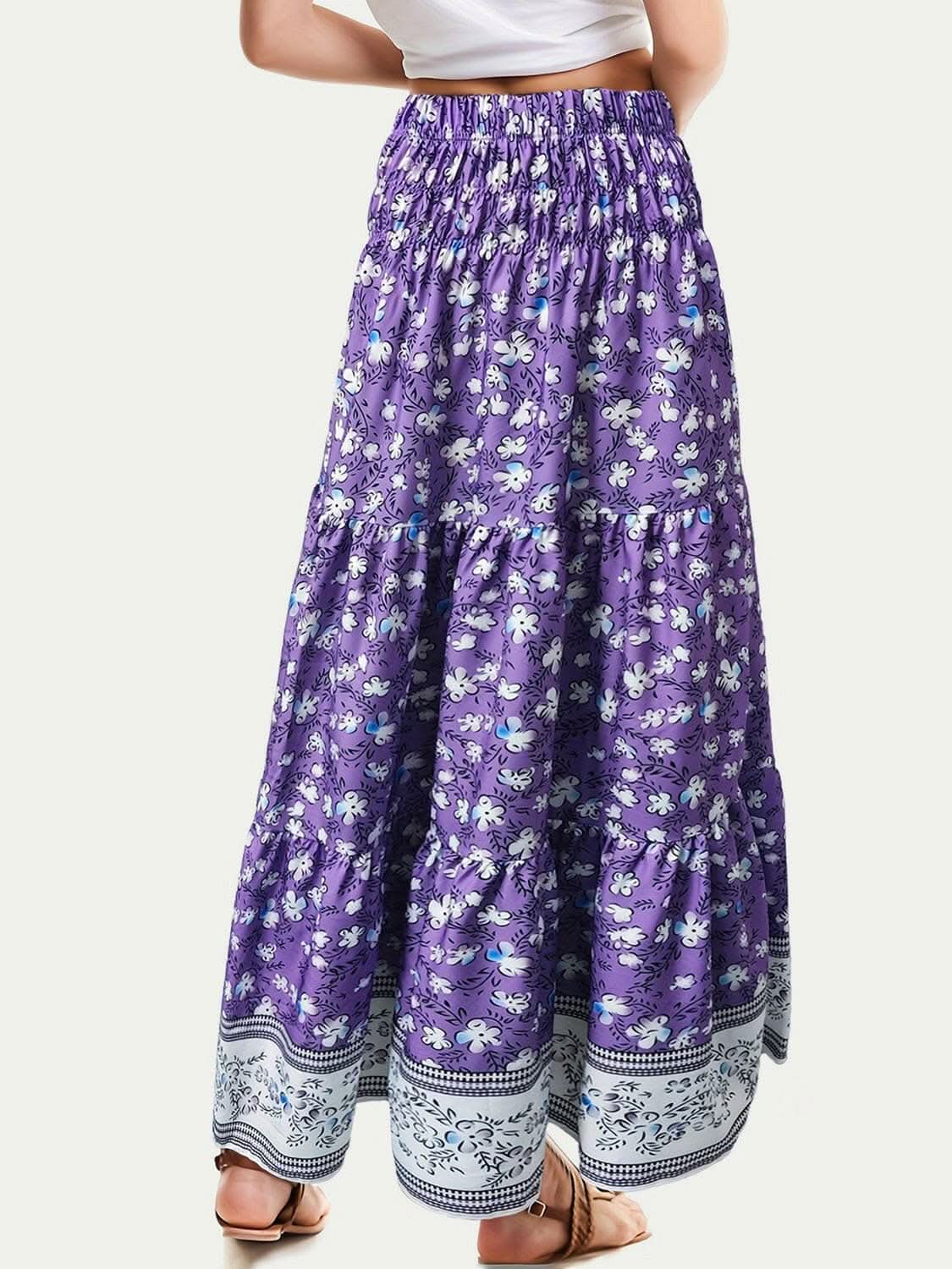 Floral midi skirt with elastic waist