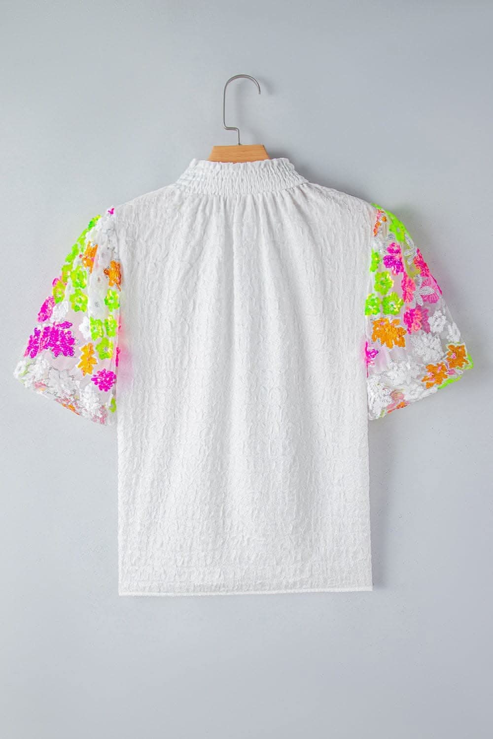Floral sequin mock neck blouse