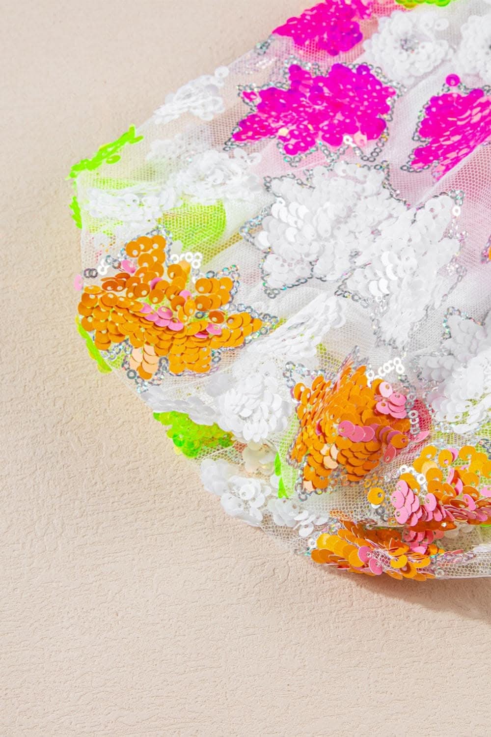Floral sequin mock neck blouse