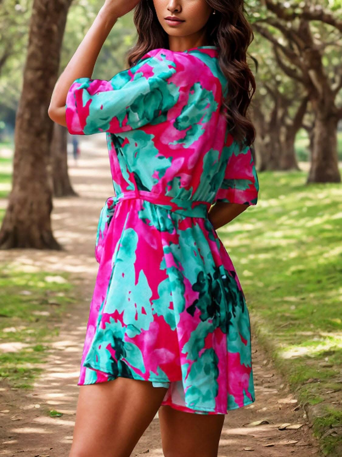 Floral v-neck romper with sleeves - Love Salve