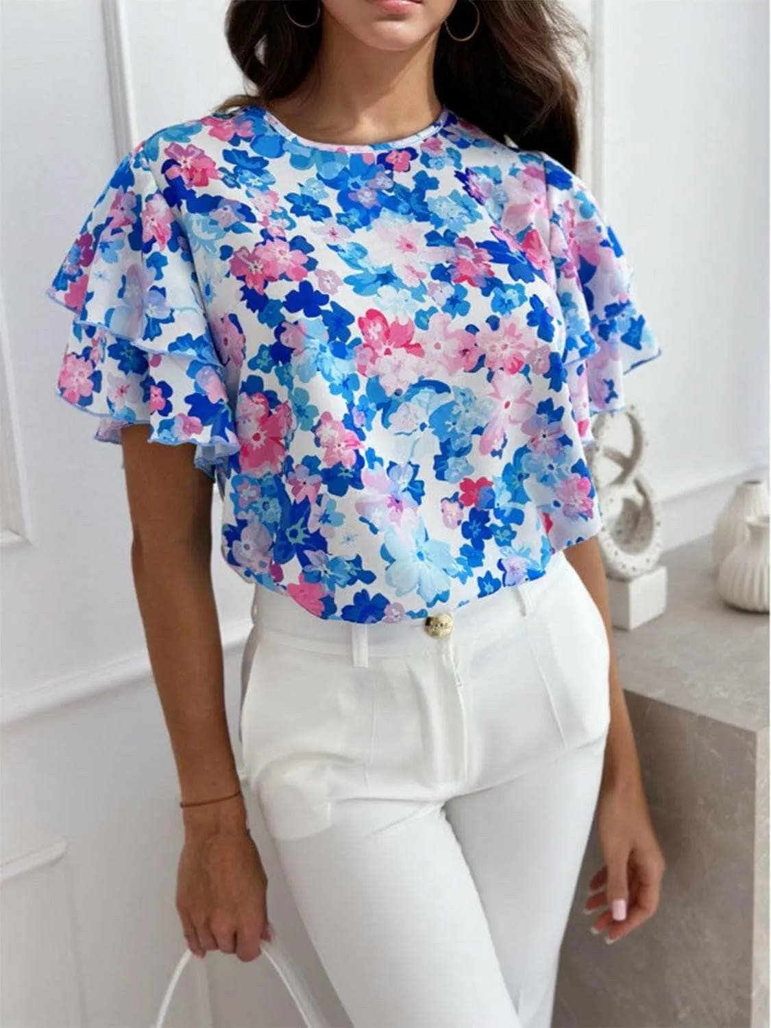 Flutter sleeve sheer blouse - Love Salve