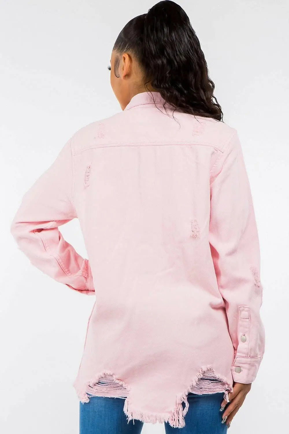 Frayed Edge Distressed Denim Jacket for a Stylish Edge - Love Salve