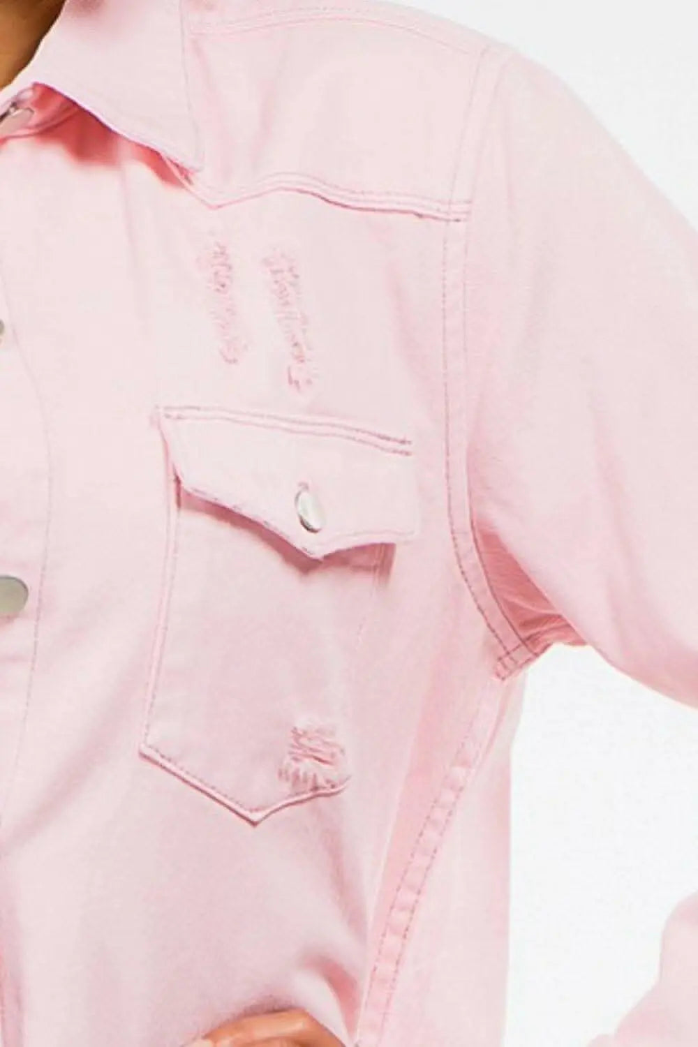 Frayed Edge Distressed Denim Jacket for a Stylish Edge - Love Salve