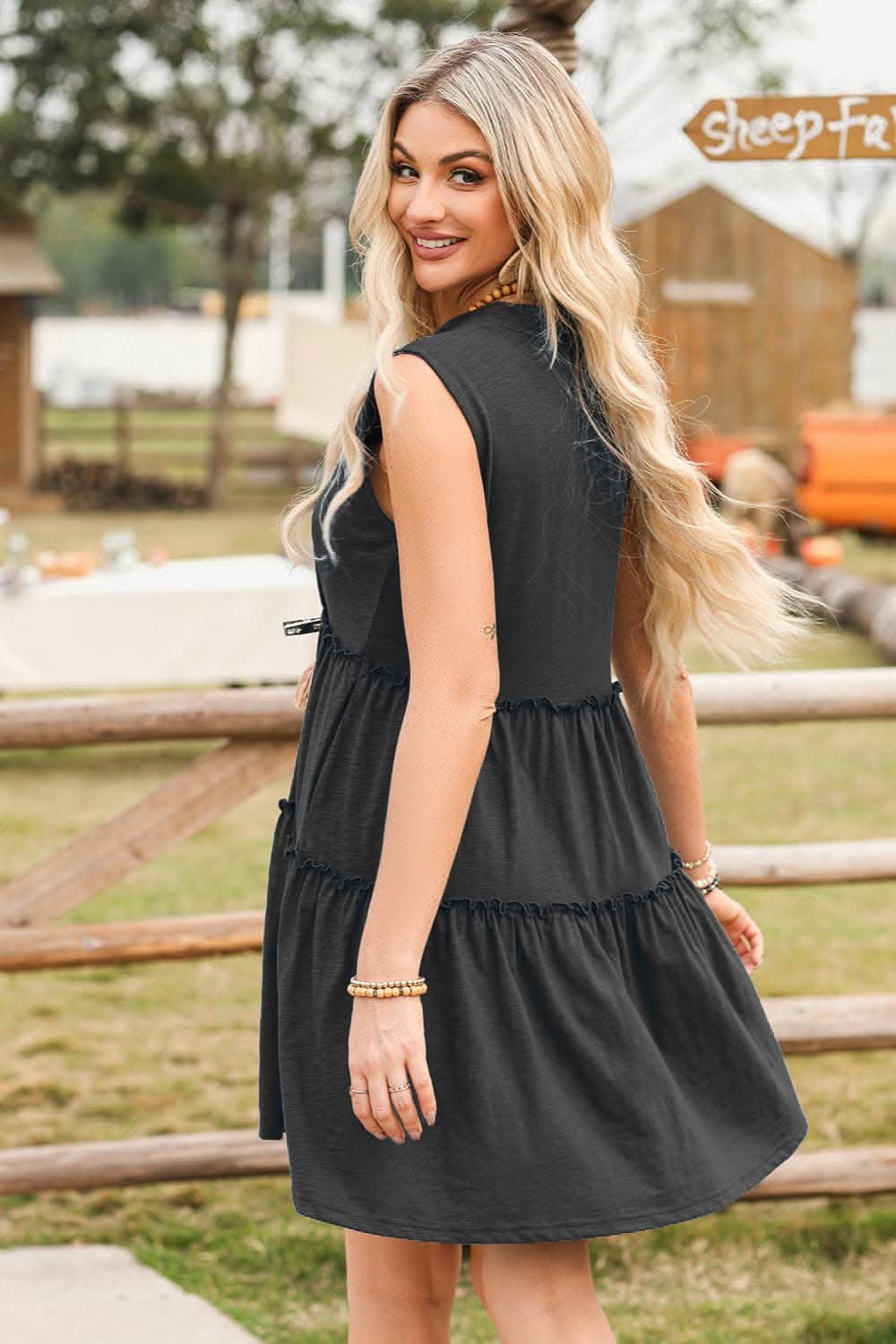 Frill Notched Mini Dress in Sheer with Feminine Charm