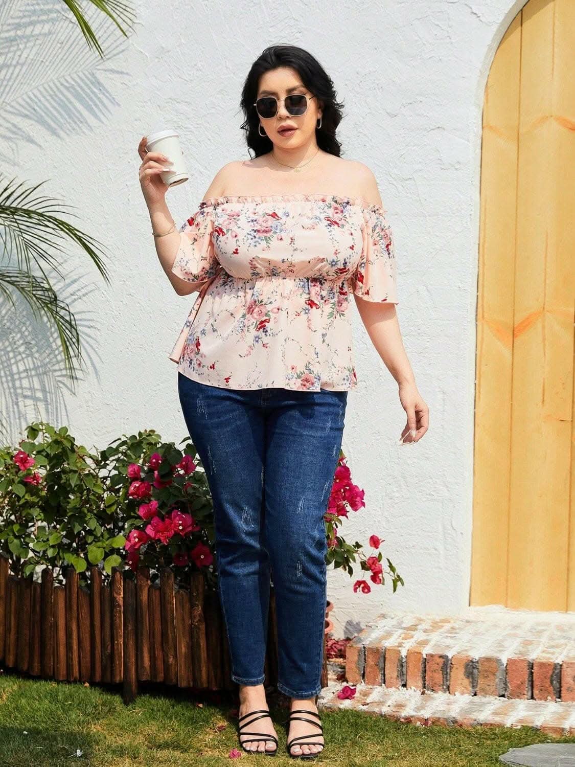 Frilly flutter sleeve blouse for curves - Love Salve