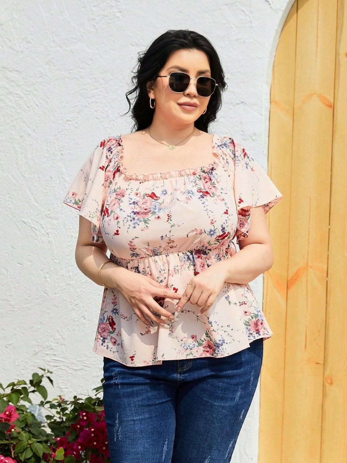 Frilly flutter sleeve blouse for curves - Love Salve