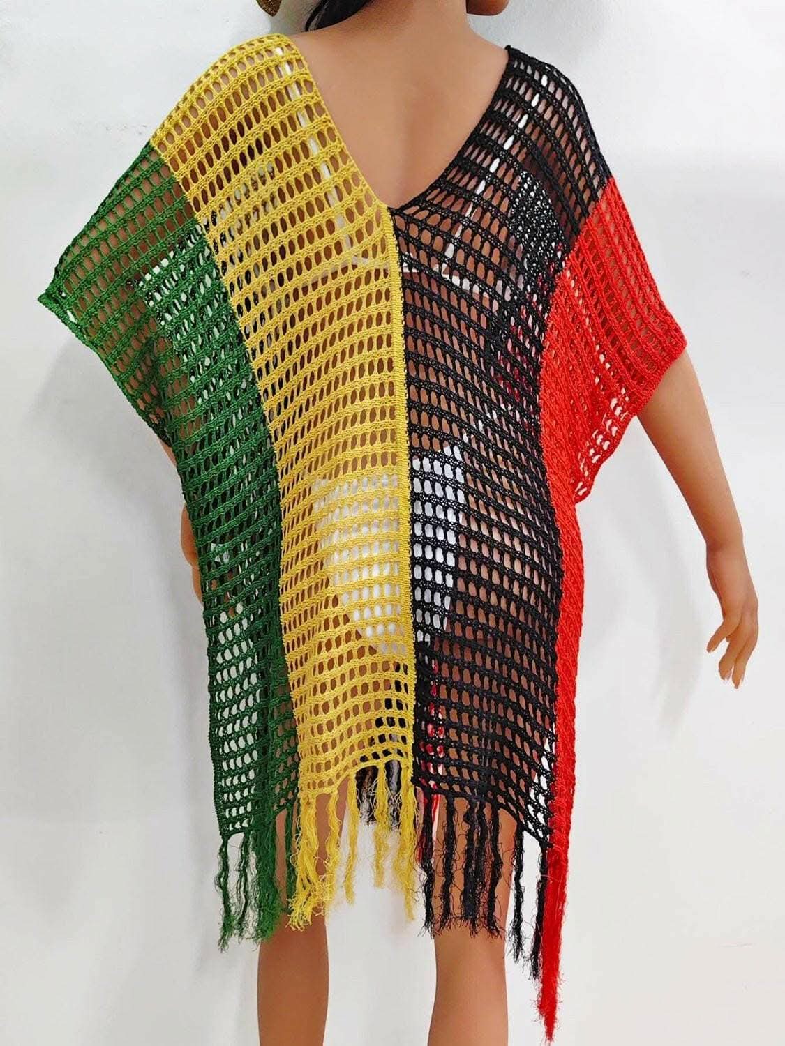 Fringe color block beach cover up