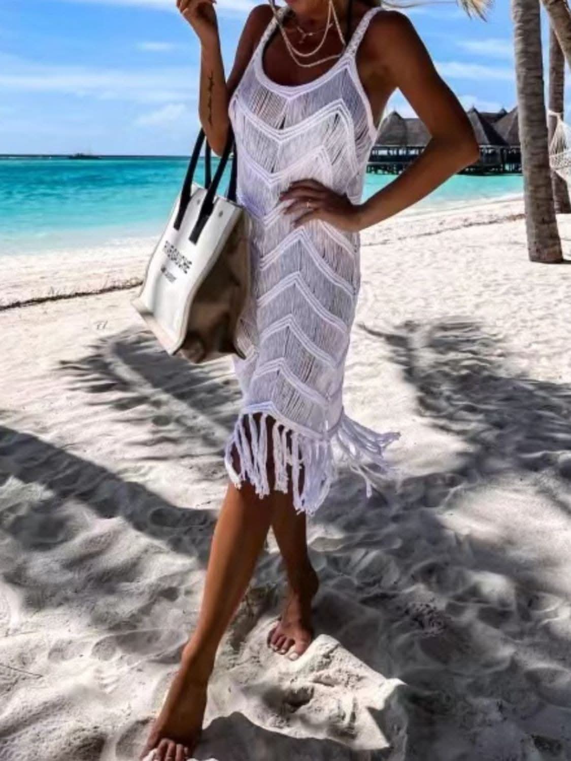 Fringe sheer swim cover-up top