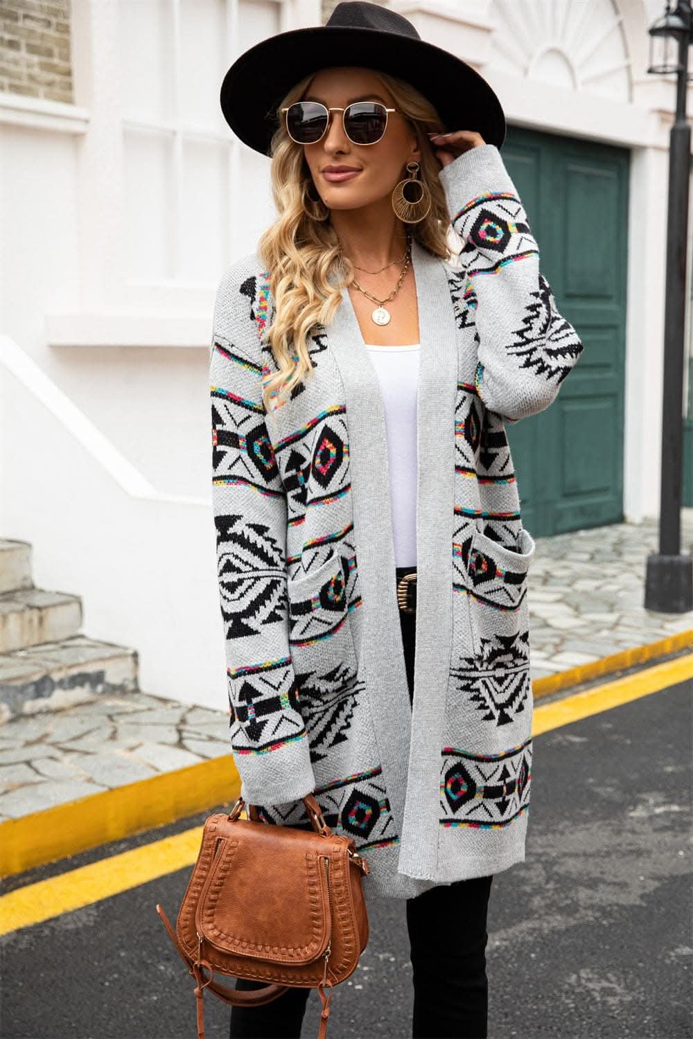 Geometric Open Front Cardigan