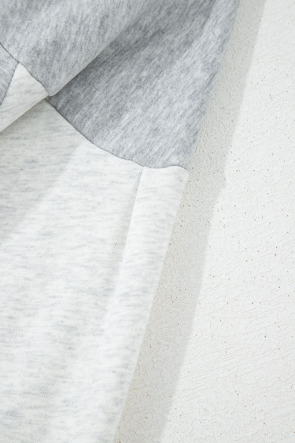 Gray Half Zipper Collared Drop Shoulder Side Slits Sweatshirt - Love Salve