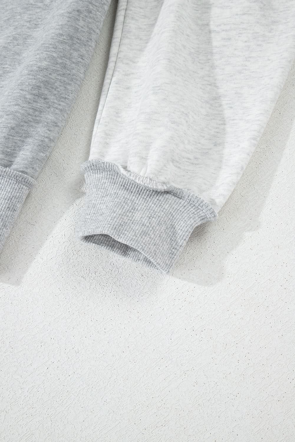 Gray Half Zipper Collared Drop Shoulder Side Slits Sweatshirt - Love Salve