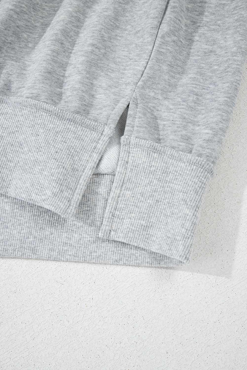 Gray Half Zipper Collared Drop Shoulder Side Slits Sweatshirt - Love Salve