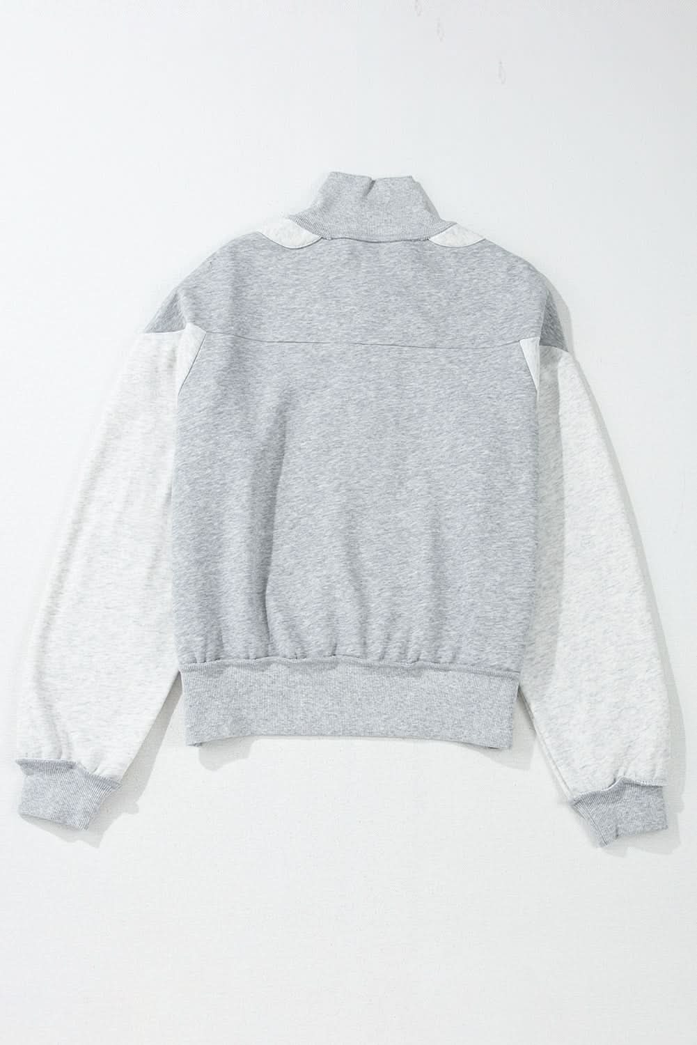 Gray Half Zipper Collared Drop Shoulder Side Slits Sweatshirt - Love Salve