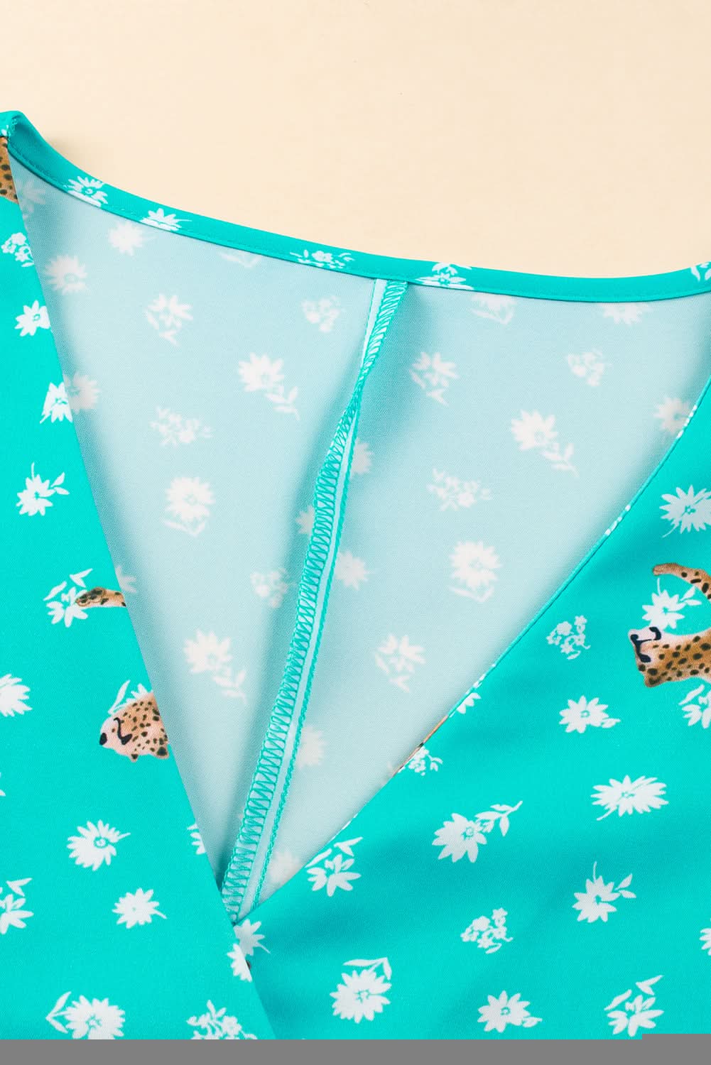 Green Cheetah Print V Neck Short Sleeve Plus Top - Love Salve