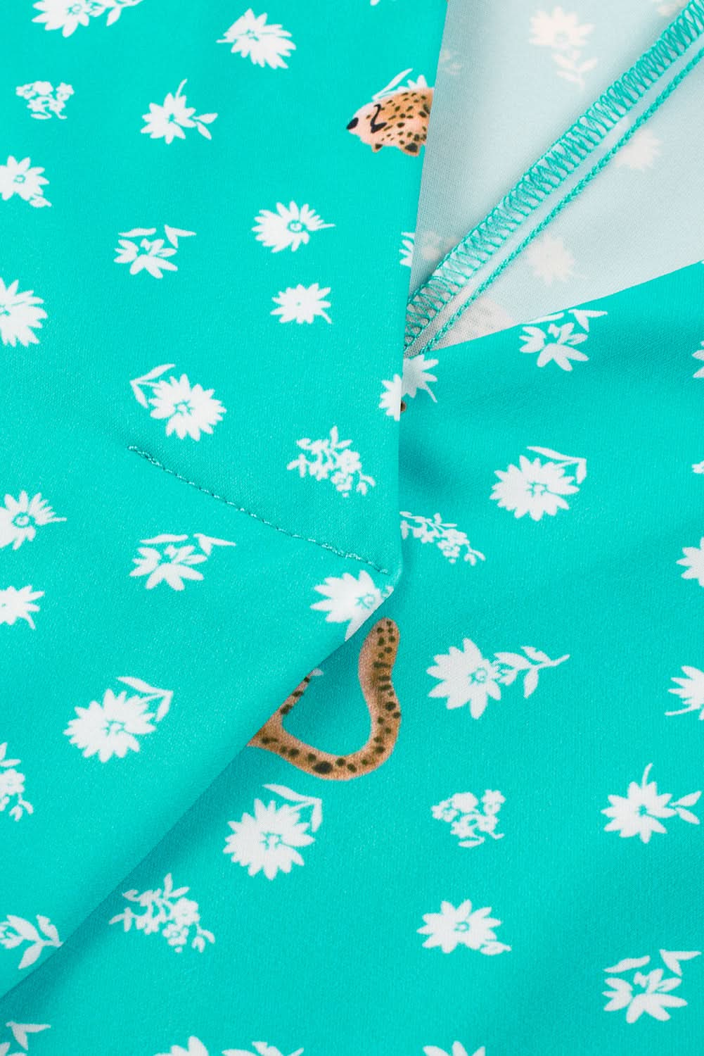 Green Cheetah Print V Neck Short Sleeve Plus Top - Love Salve