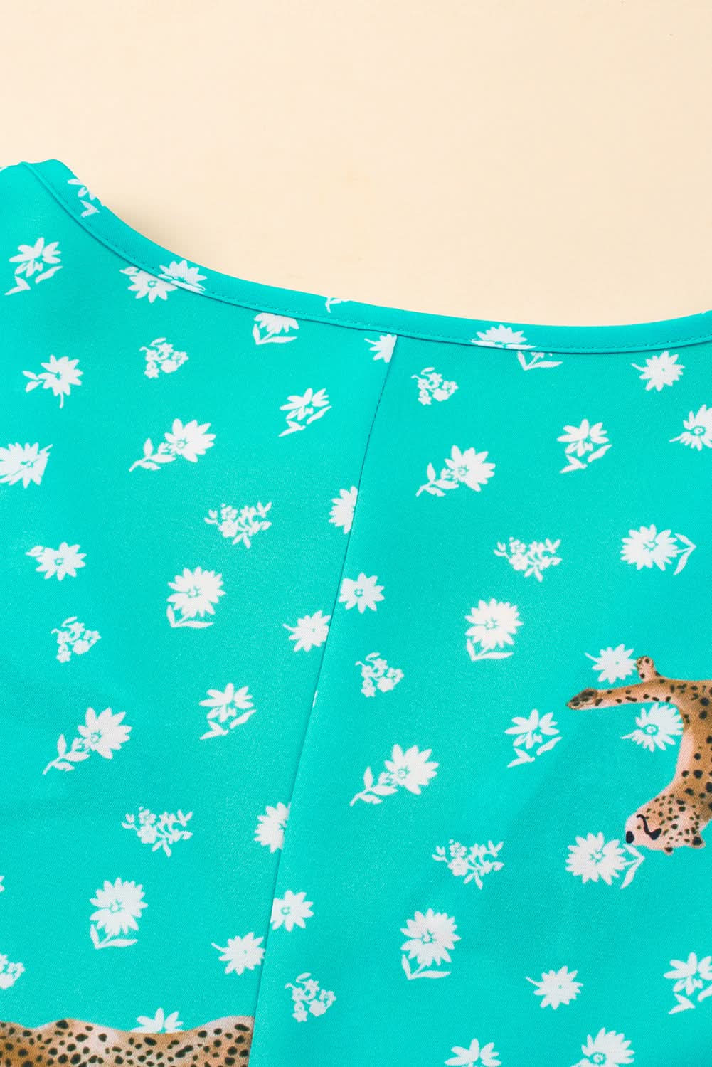Green Cheetah Print V Neck Short Sleeve Plus Top - Love Salve