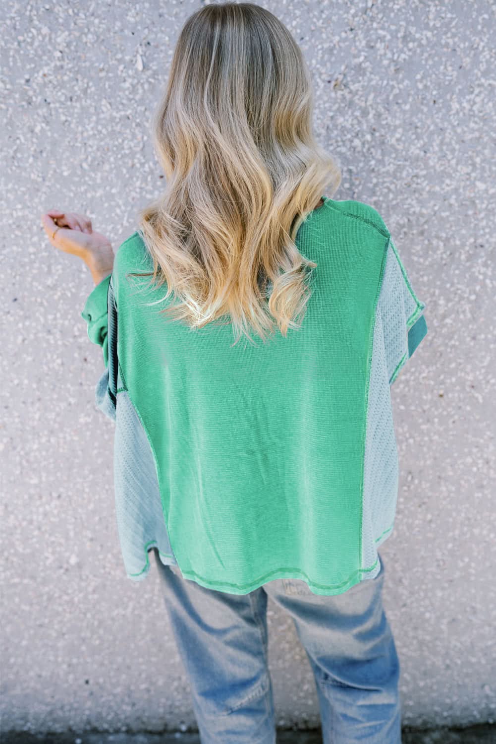 Green Colorblock Stitching Patchwork Buttoned Long Sleeve Top - Love Salve