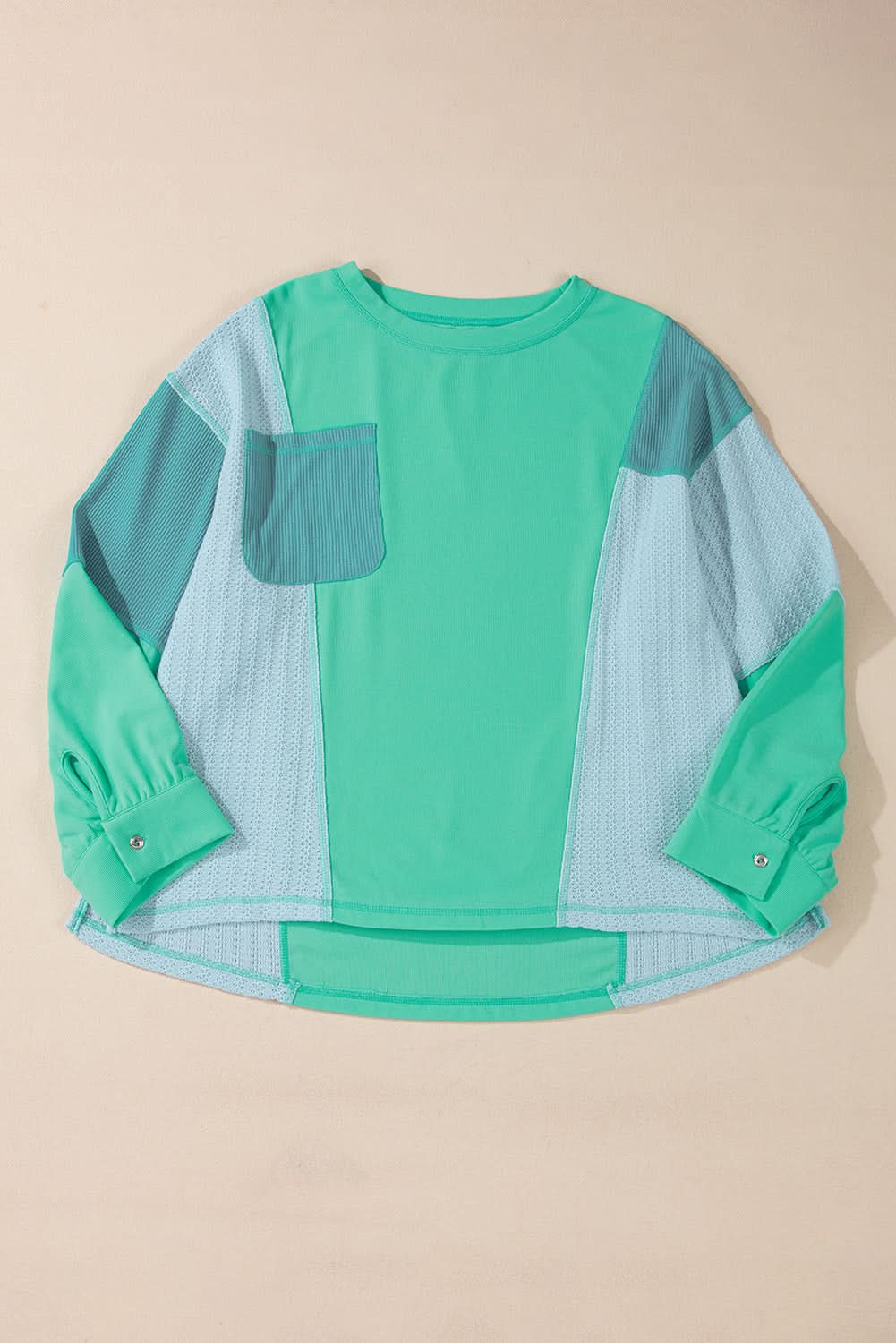 Green Colorblock Stitching Patchwork Buttoned Long Sleeve Top - Love Salve