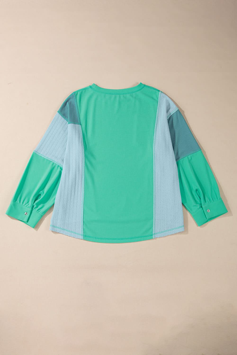 Green Colorblock Stitching Patchwork Buttoned Long Sleeve Top - Love Salve