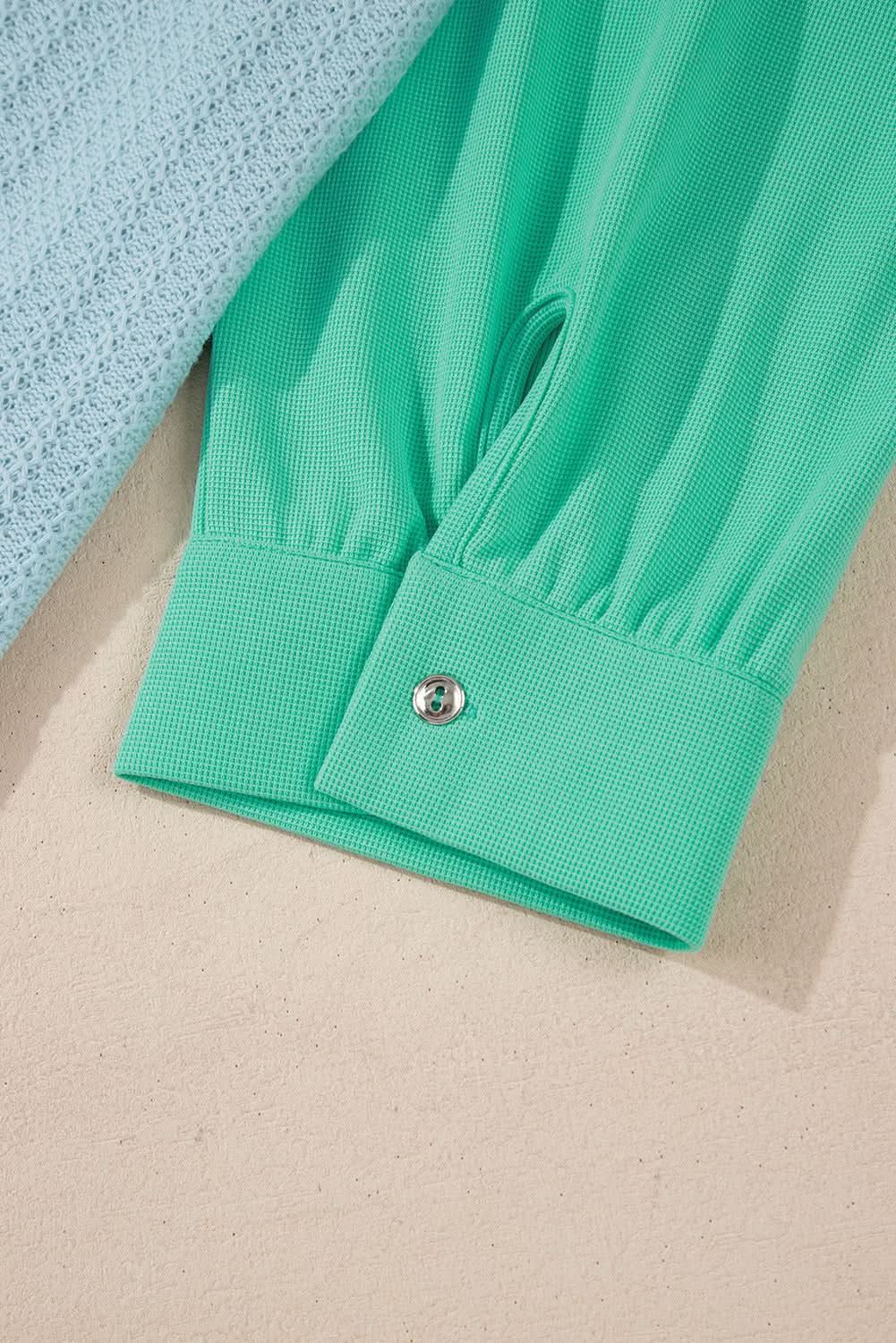 Green Colorblock Stitching Patchwork Buttoned Long Sleeve Top - Love Salve