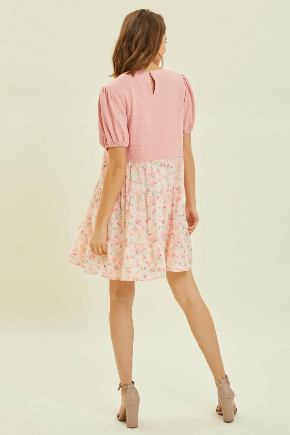 HEYSON Full Size Round Neck Floral Ruffle Hem Mini Dress - Love Salve