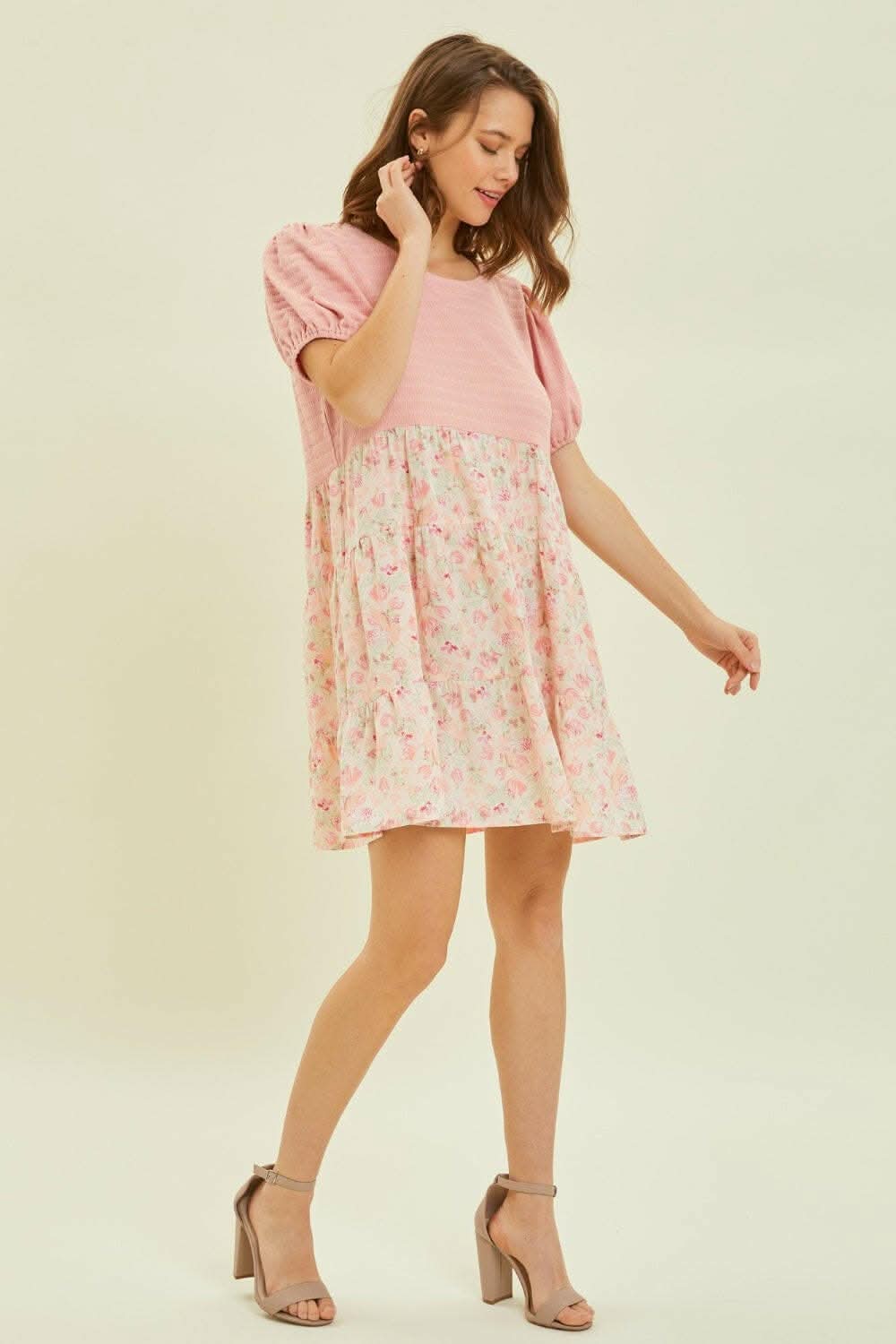 HEYSON Full Size Round Neck Floral Ruffle Hem Mini Dress - Love Salve
