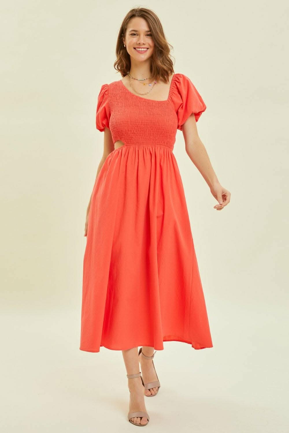 HEYSON Smocked Cutout Midi Dress - Love Salve