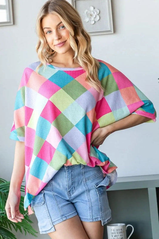 HOPELY Color Block Waffle Oversized T-Shirt - Love Salve
