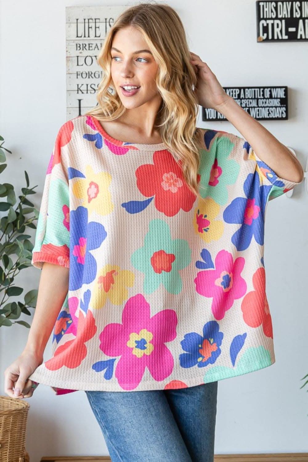 HOPELY Floral Waffle Oversize T-Shirt - Love Salve