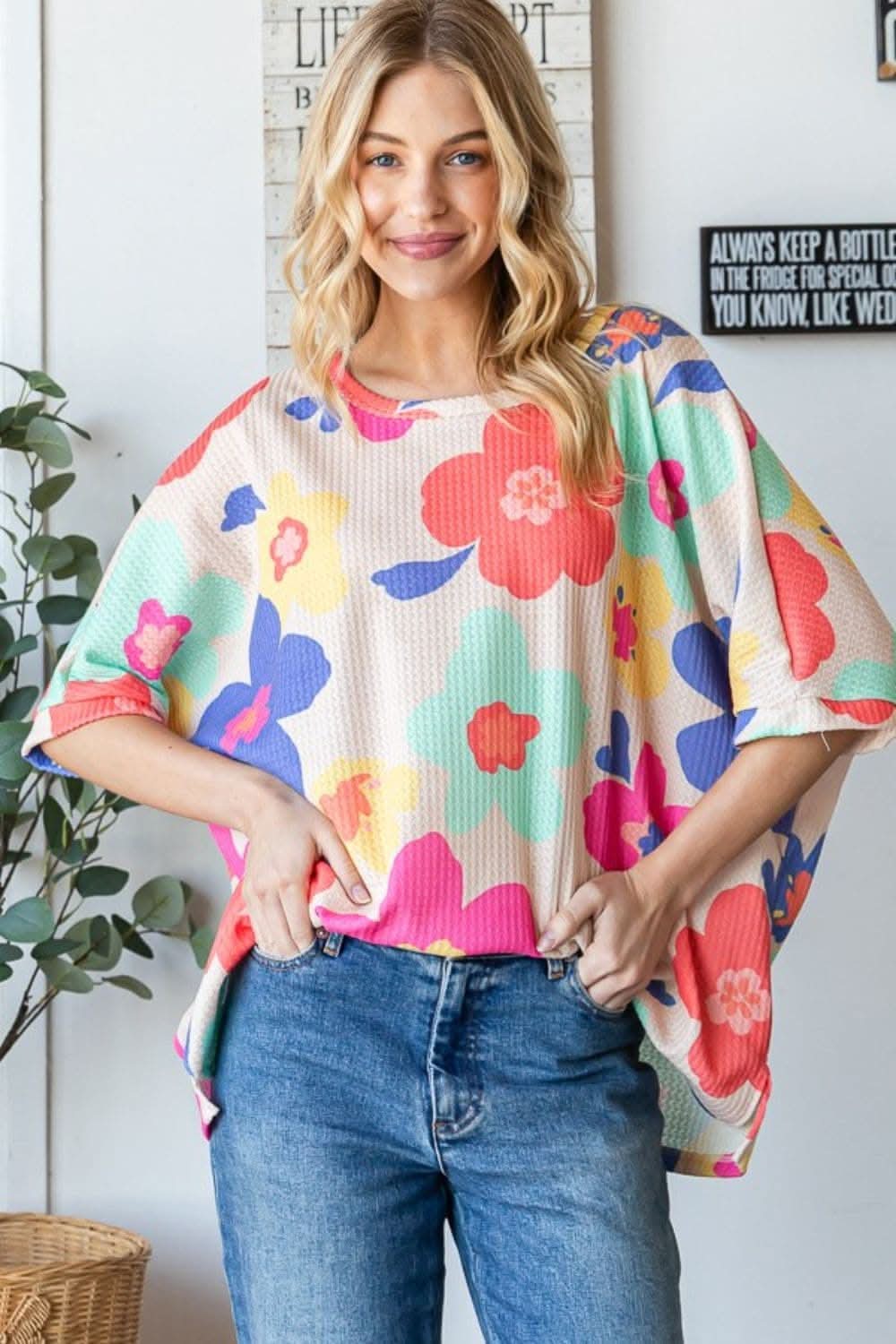 HOPELY Floral Waffle Oversize T-Shirt - Love Salve