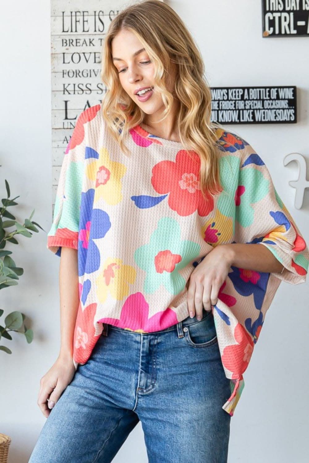 HOPELY Floral Waffle Oversize T-Shirt - Love Salve