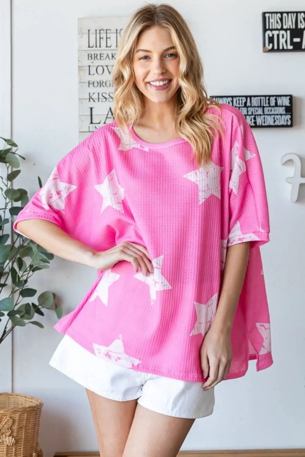 HOPELY Star Pattern Oversized Waffle T-Shirt - Love Salve