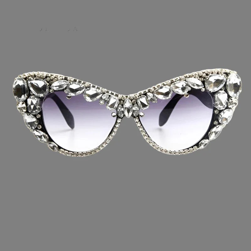 Hand Designed Bejeweled Sunglasses in Oversized Cat Eye Style - Love Salve
