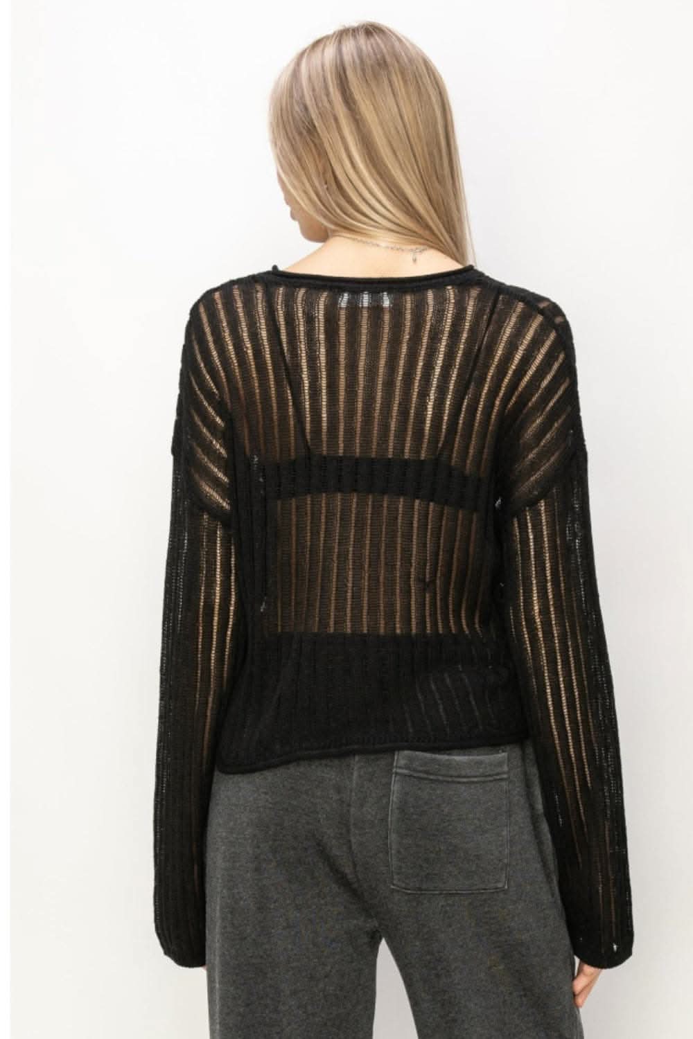 HYFVE Openwork Ribbed Long Sleeve Knit Top - Love Salve