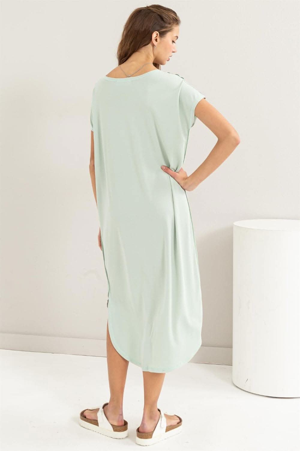 HYFVE Short Sleeve High-Low Slit Midi Dress Chic Style - Love Salve