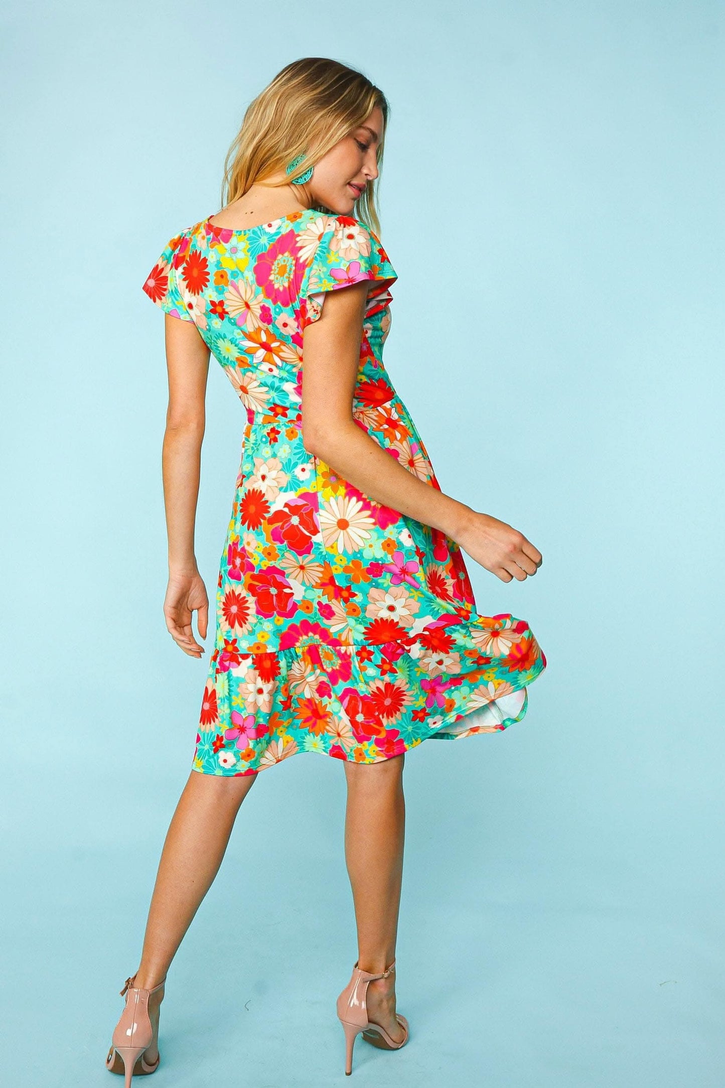 Haptics Floral Square Neck Short Sleeve Dress Charm - Love Salve