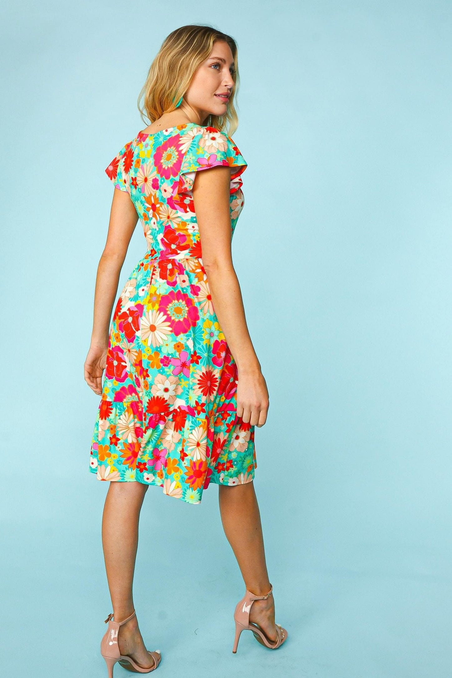 Haptics Floral Square Neck Short Sleeve Dress Charm - Love Salve