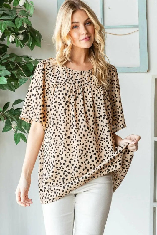 Heimish Full Size Animal Print Flutter Sleeve Blouse - Love Salve