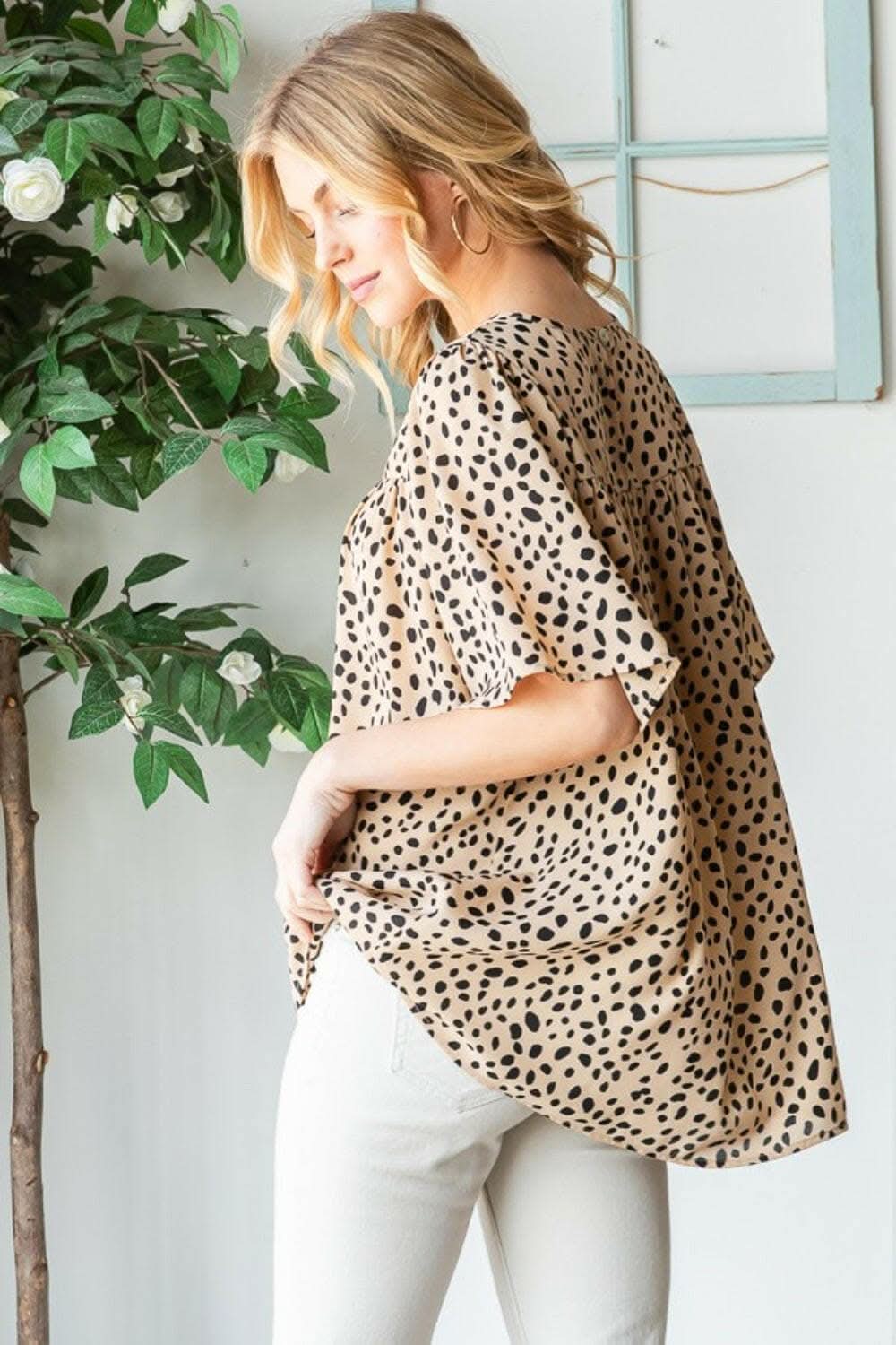 Heimish Full Size Animal Print Flutter Sleeve Blouse - Love Salve
