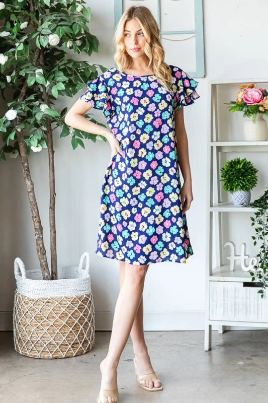 Heimish Full Size Floral Ruffled Dress with Pockets - Love Salve