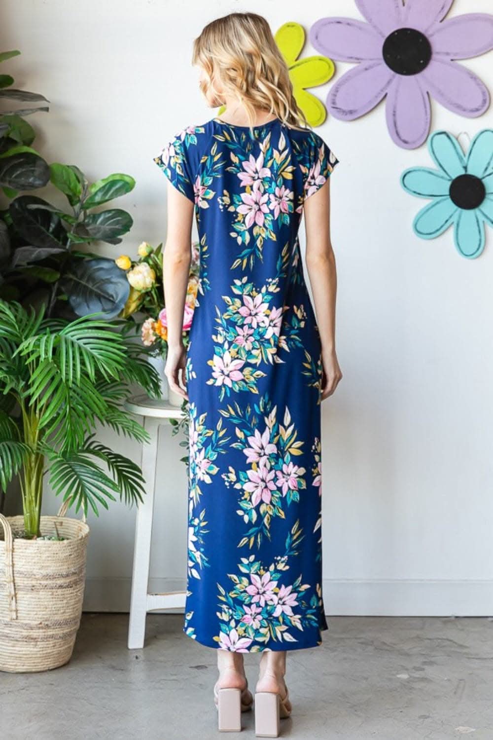 Heimish Full Size Floral Short Sleeve Slit Dress Elegance - Love Salve