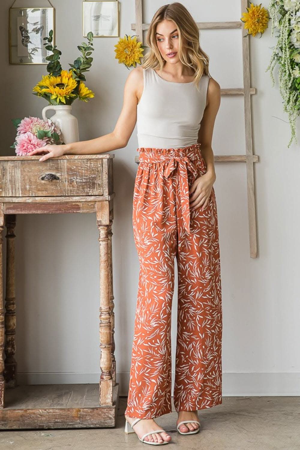 Heimish Full Size Printed Tied Straight Casual Pants - Love Salve