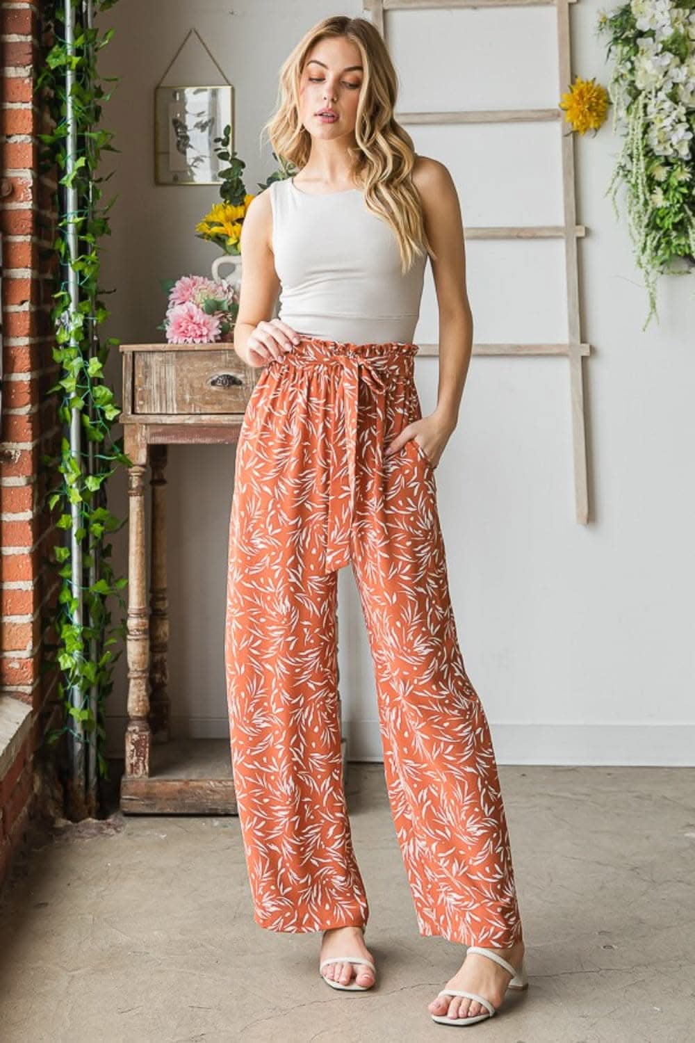 Heimish Full Size Printed Tied Straight Casual Pants - Love Salve